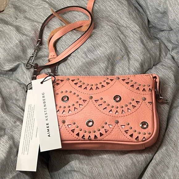 AIMEE KESTENBERG Pink Peach Fiery Laser Cut Leather Pouchette NWTS - Picture 11 of 13